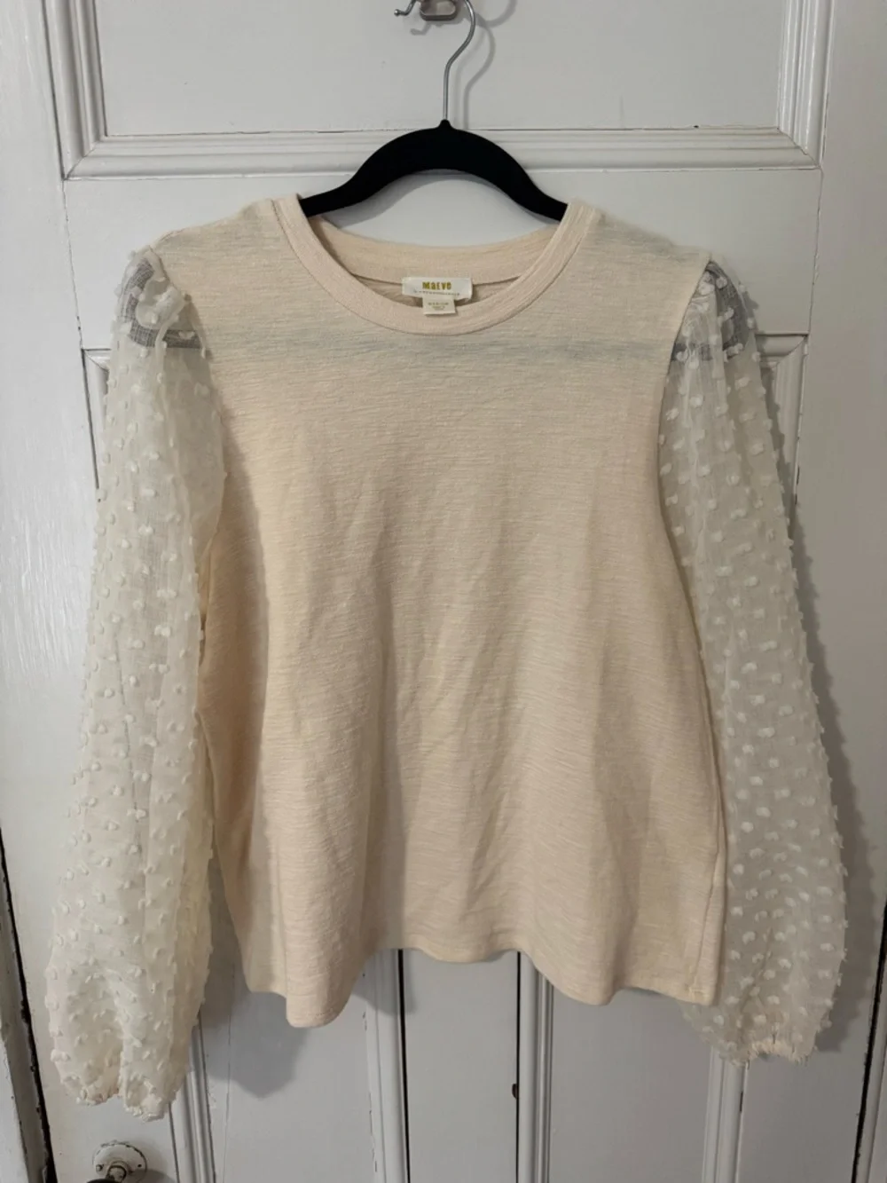 Maeve Anthropologie Textured Puff Sleeve‎ Top Ivory